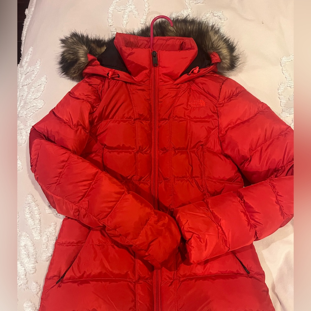 Red North Face Puffer Jacket Perfect Quality